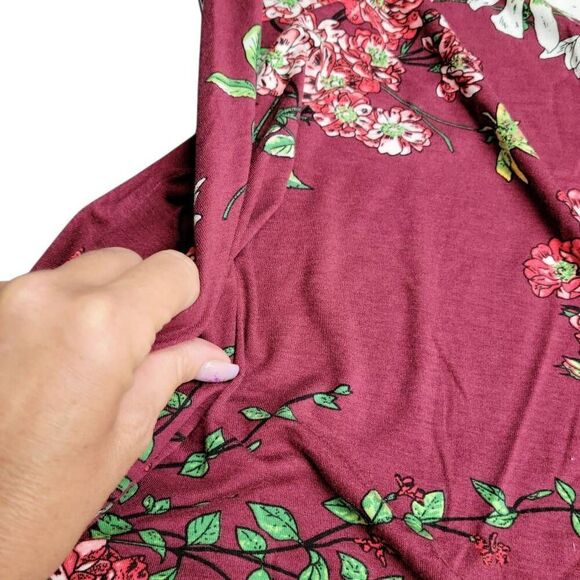 Burgundy NEW! Beach Casual Sleeveless Floral Print Tank Loose Sundress Pockets - Picture 6 of 9